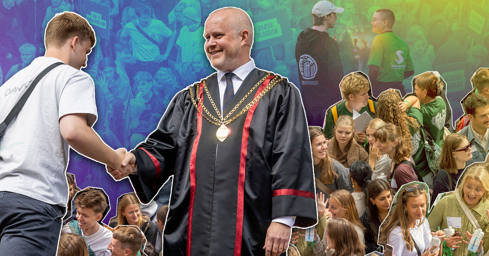 Rektor giver håndtryk til ny studerende